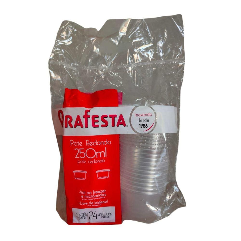 Pote Redondo Freezer e Micro-ondas 250ml com Tampa Prafesta c/24 un