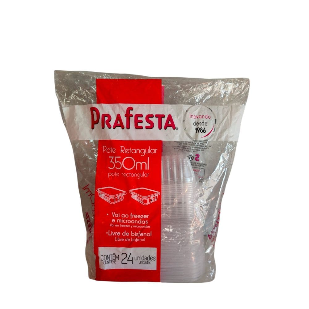 Pote Retangular Freezer e Micro-ondas 350ml com Tampa Prafesta c/24 un
