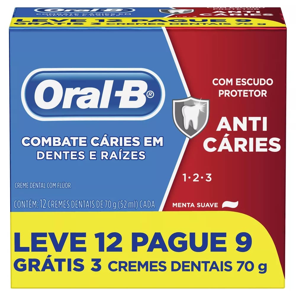 Pasta de dentes Oral-B 1.2.3 Anticáries em creme pacote x 12 70 g