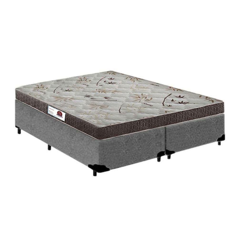 Cama Box Queen Sintético Cinza + Colchão Molas Bonnel 58x158x198