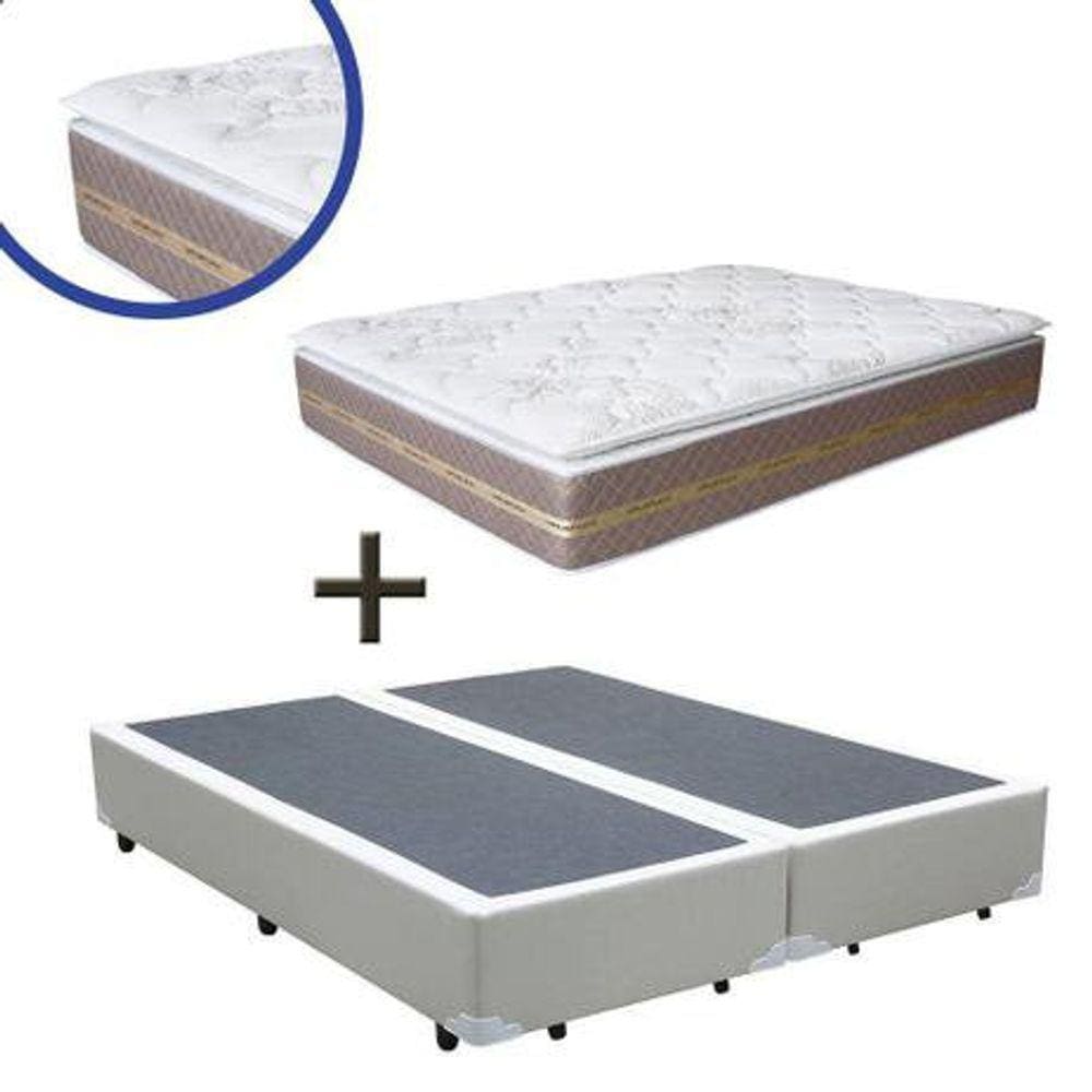 Cama Box Queen Sintético Branco + Colchão Molas Bonnel 58x158x198