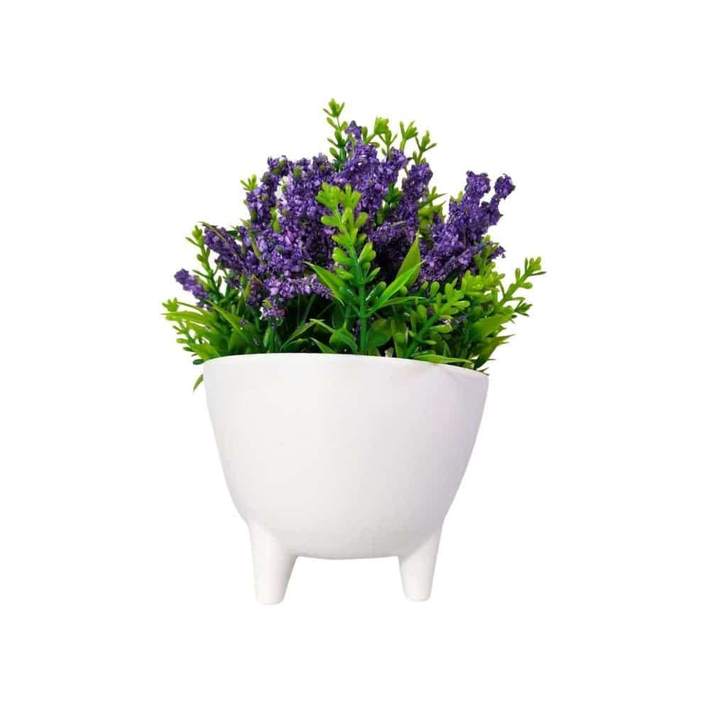 Arranjo de Lavanda Artificial com Vaso Cachepot Redondo