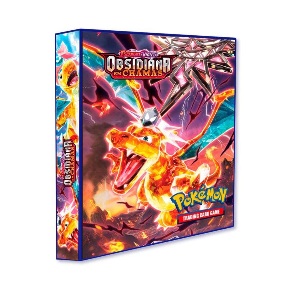 Álbum Pasta Fichário Pokemon Escarlete e Violeta Obsidiana em Chamas Capa Dura Reforçado Coleção Cards