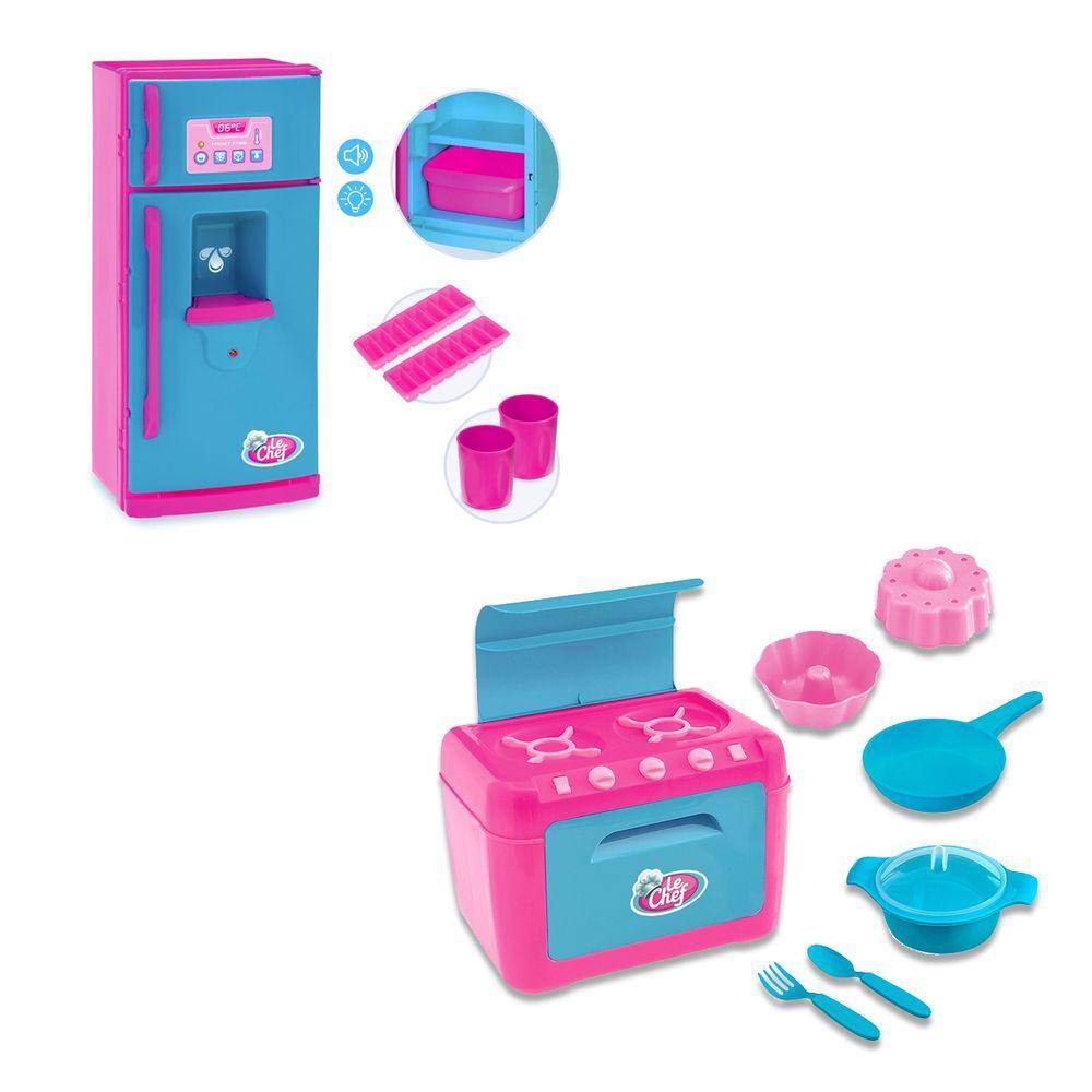 Kit Geladeira + Fogão Infantil De Brinquedo Cozinha