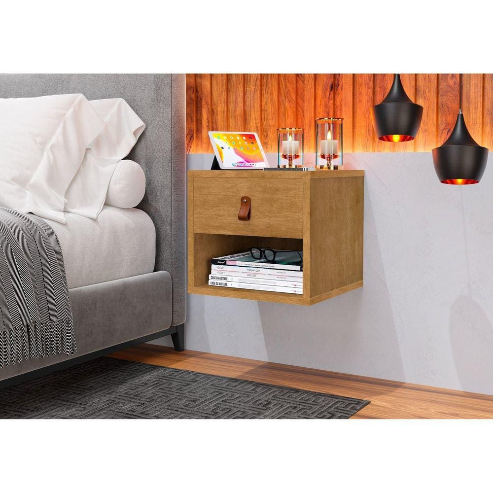 Mesa de Cabeceira Suspena 1 Gaveta Julia Yescasa Marrom