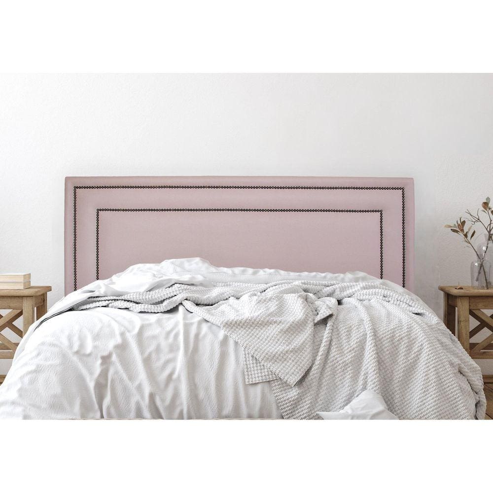 Cabeceira King Estofada para Cama Box com Tachas 193x60cm Reta Luxo Dupla Rosa/Fumê