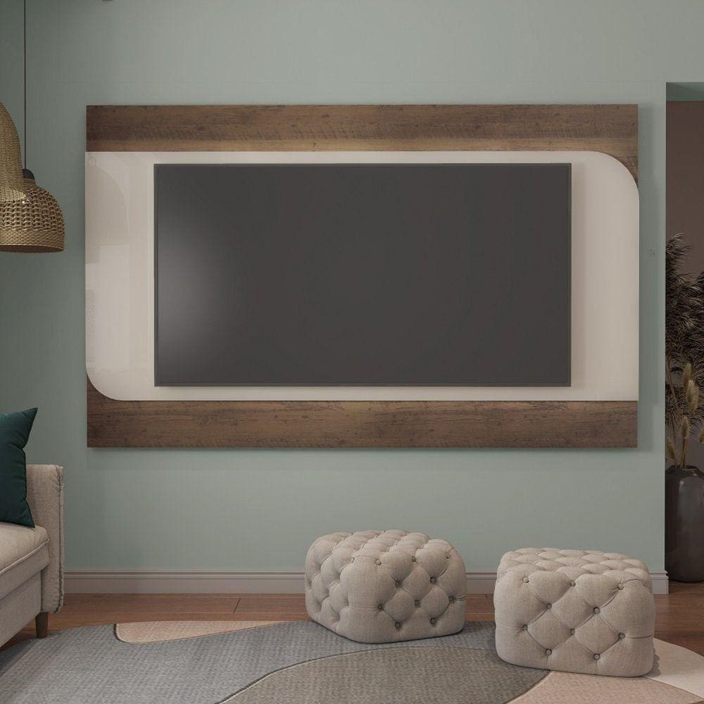 Painel 220cm com Suporte Para TV até 86 Polegadas Porto Off White/Pinho