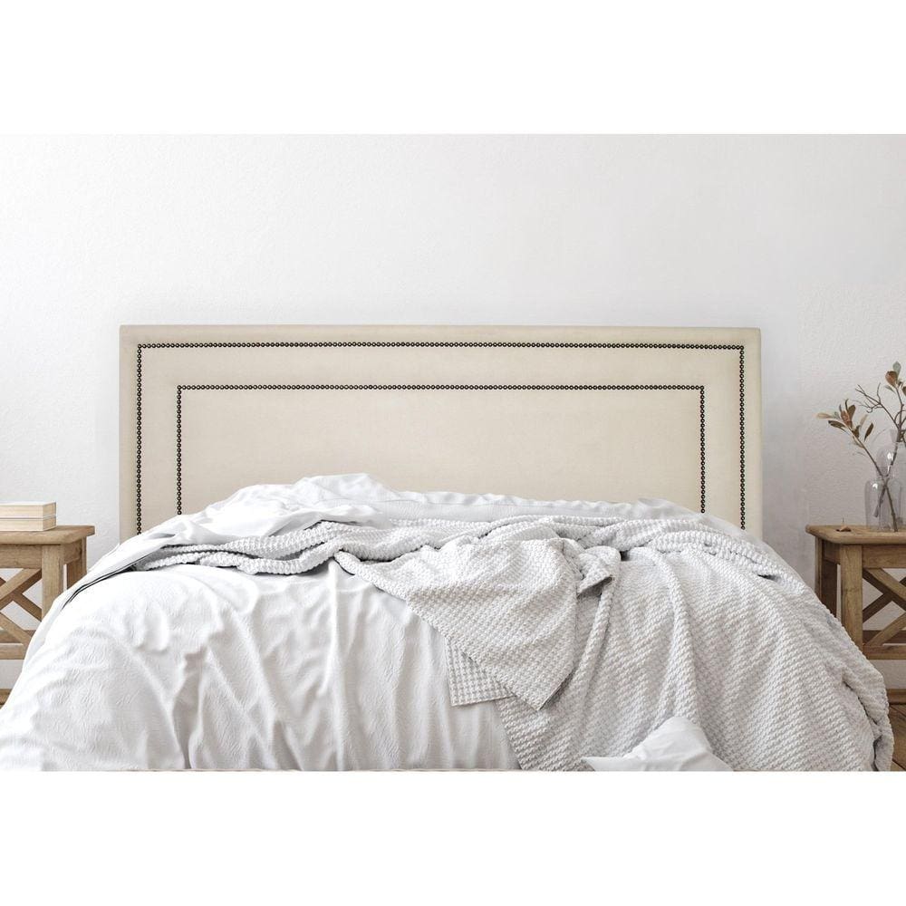 Cabeceira Casal Estofada para Cama Box com Tachas 140x60cm Reta Luxo Dupla Off White/Fumê