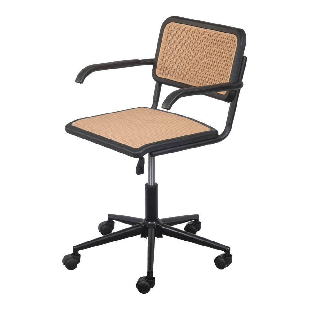 Cadeira com Braço e Base Rodízio Cesca Preta/Bege