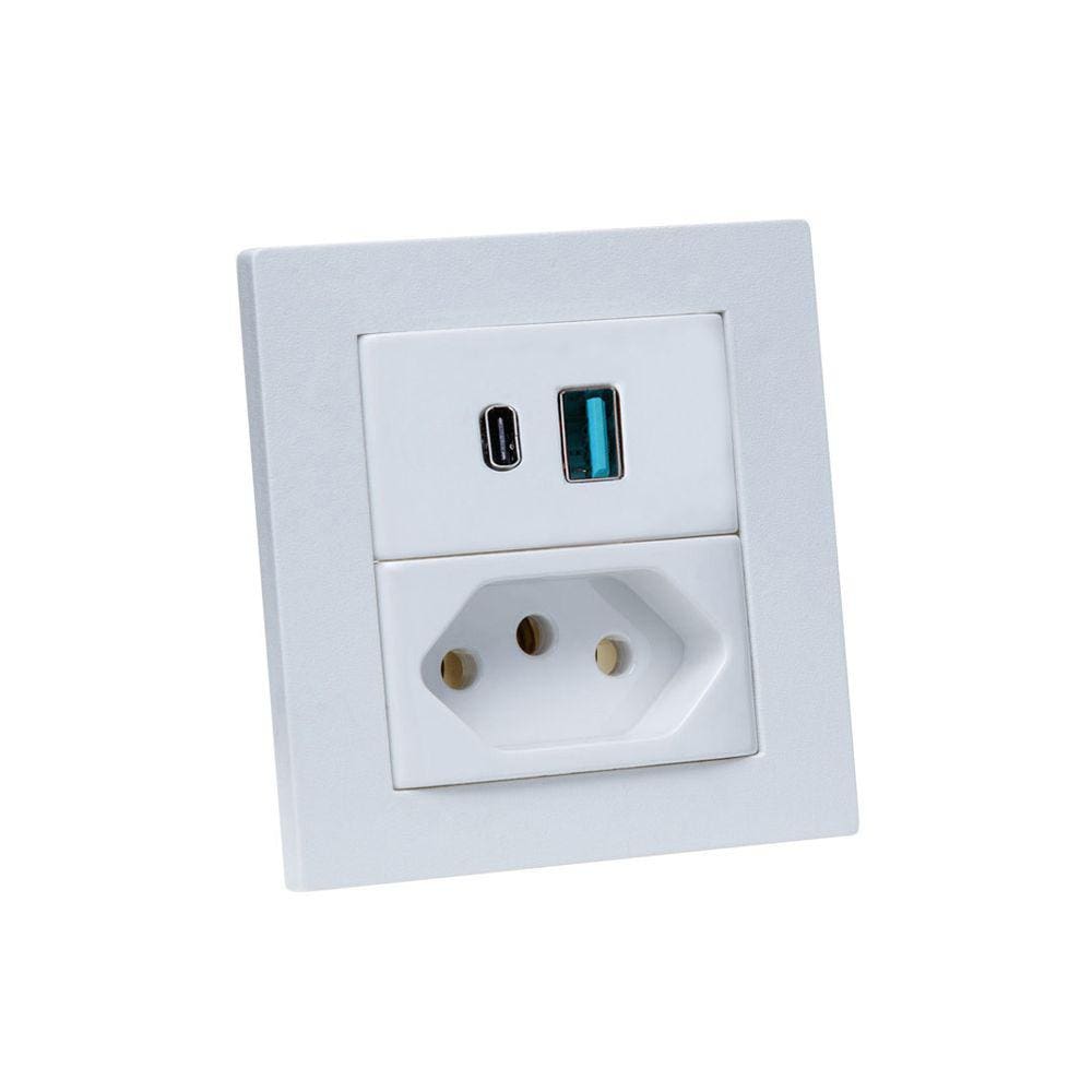 Espelho Duplo Reto com 1 Tomada 10A 2 Usb 9.0A
