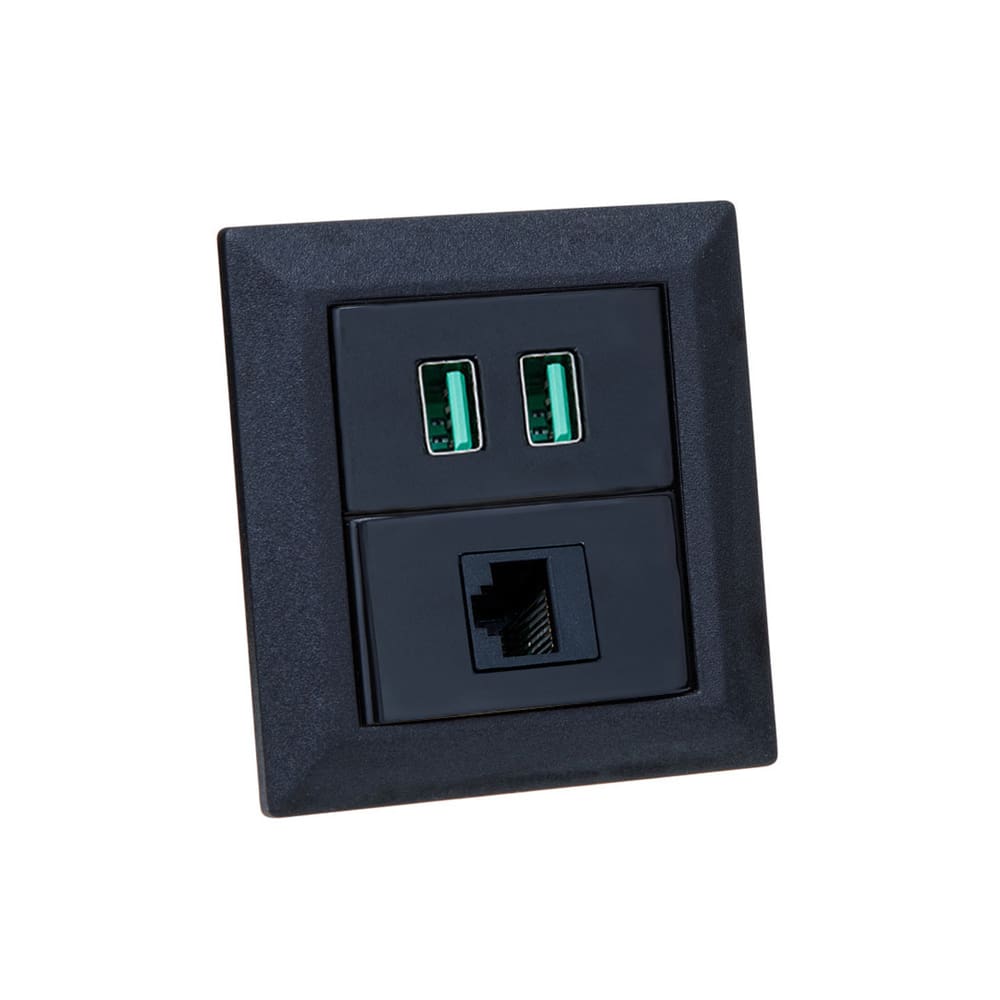 Espelho de Tomada Duplo Chanfrado 1 Rj-45 Cat5e 2Usb 4.9A Pr