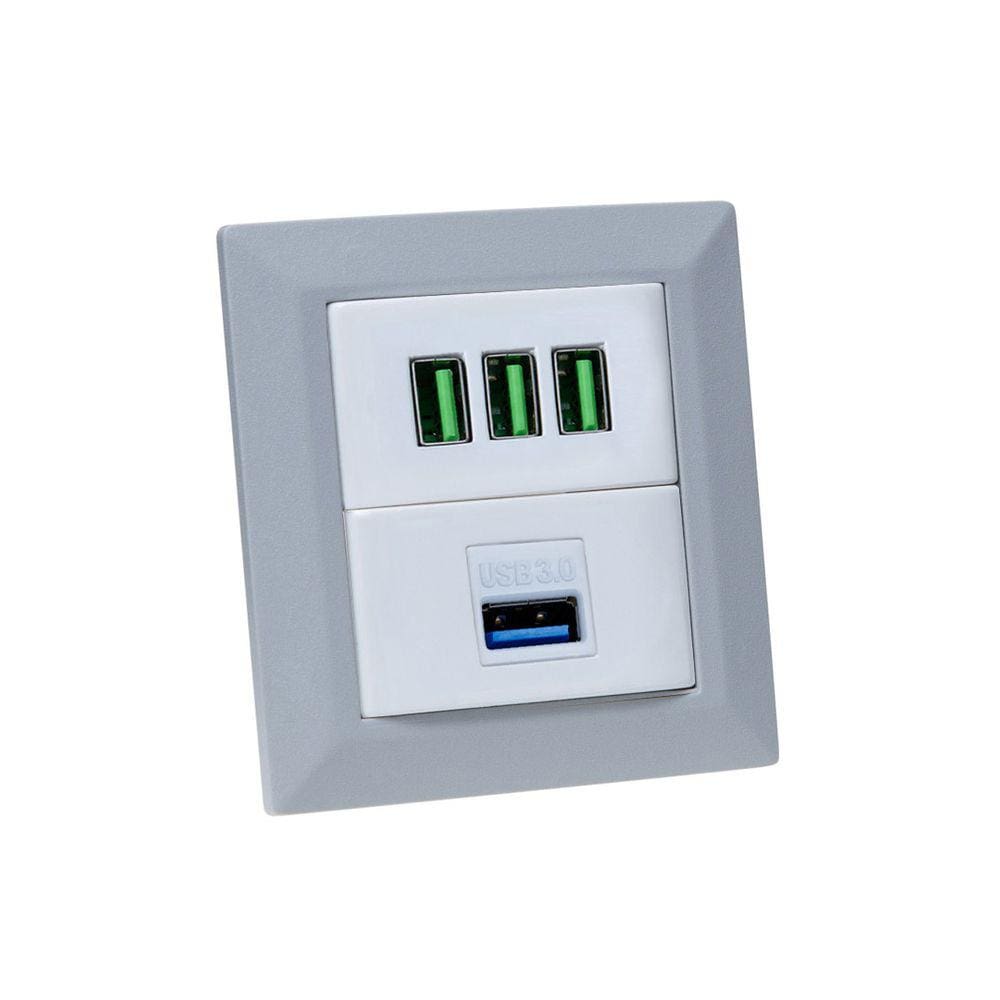 Espelho de Tomada Duplo Chanfrado 1 Usb Dados 3Usb 5.2A Cz