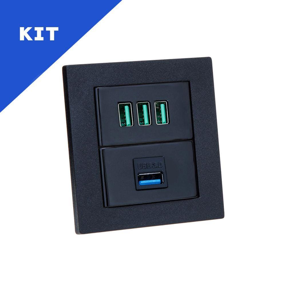 Kit 2 Espelhos de Tomadas Duplo Reto 3 USB 5.2A 1 Usb Dados