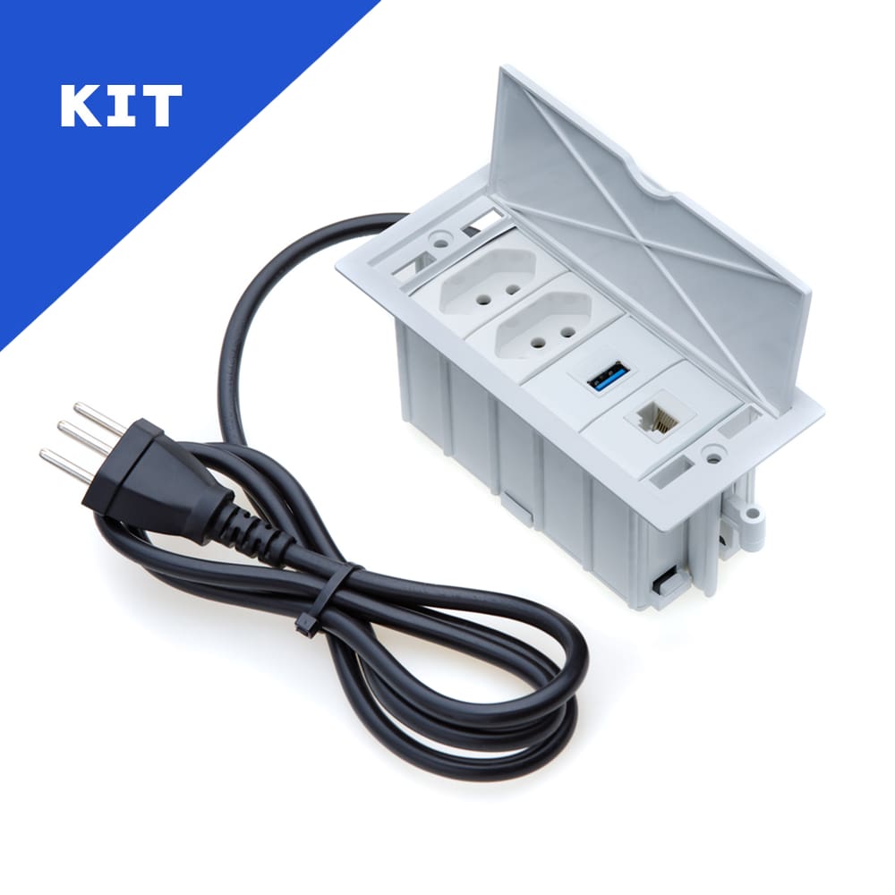 Kit Caixas Tomadas 4 Bl Basc 2 Tom 20A 1 USB Dados 1 Rj45