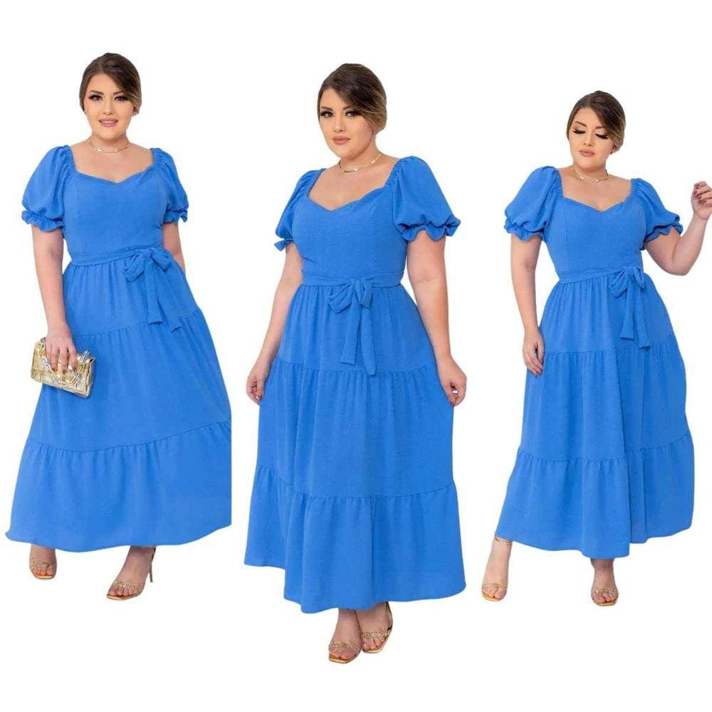 Vestido Plus Size Feminino Moda Midi Festa Decote Princesa