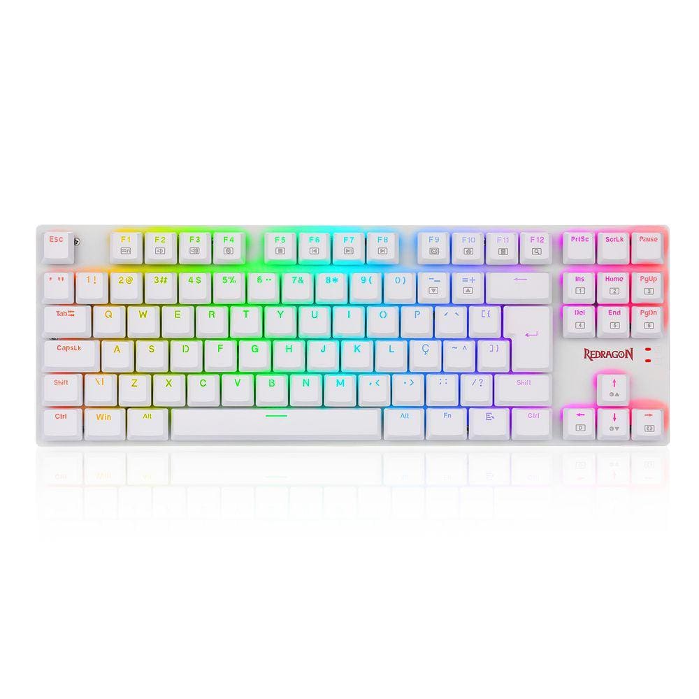 Teclado Mecânico Gamer Redragon APS, RGB, Switch Blue, TKL, ABNT2, Branco