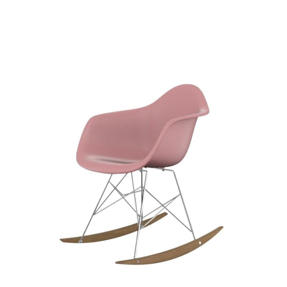 Cadeira De Balanço Eames Com Braço Rosa  Base Em Metal E Madeira