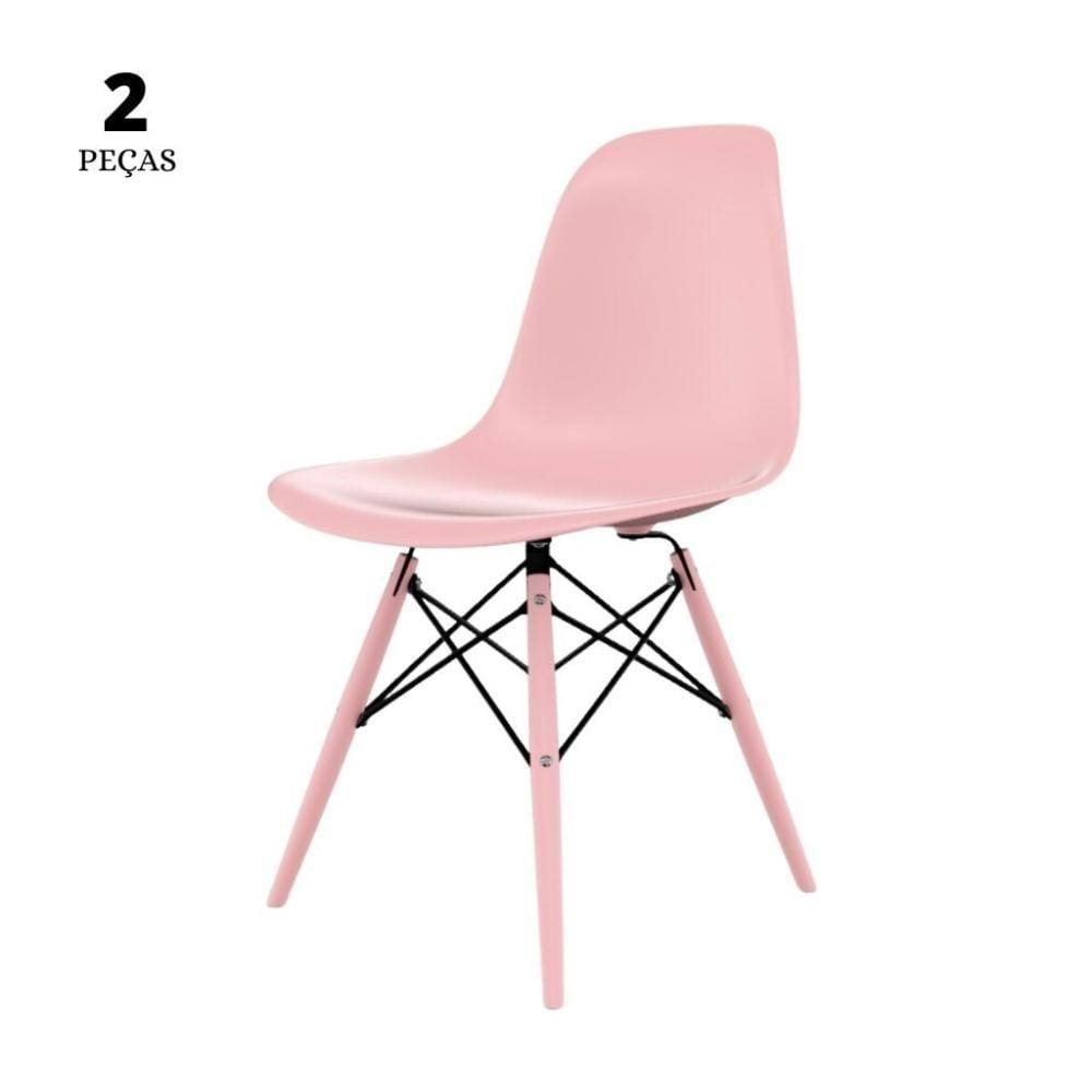 Conjunto Com 2 Cadeiras Eames Rosa Base Em Polipropileno
