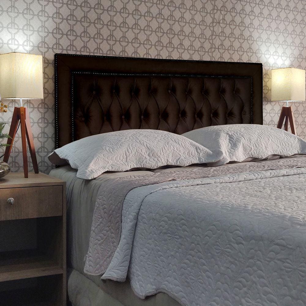 Cabeceira 195 Cama Box Sophia Capitonê Diamond 2 Marrom Suede Com Pés RBL
