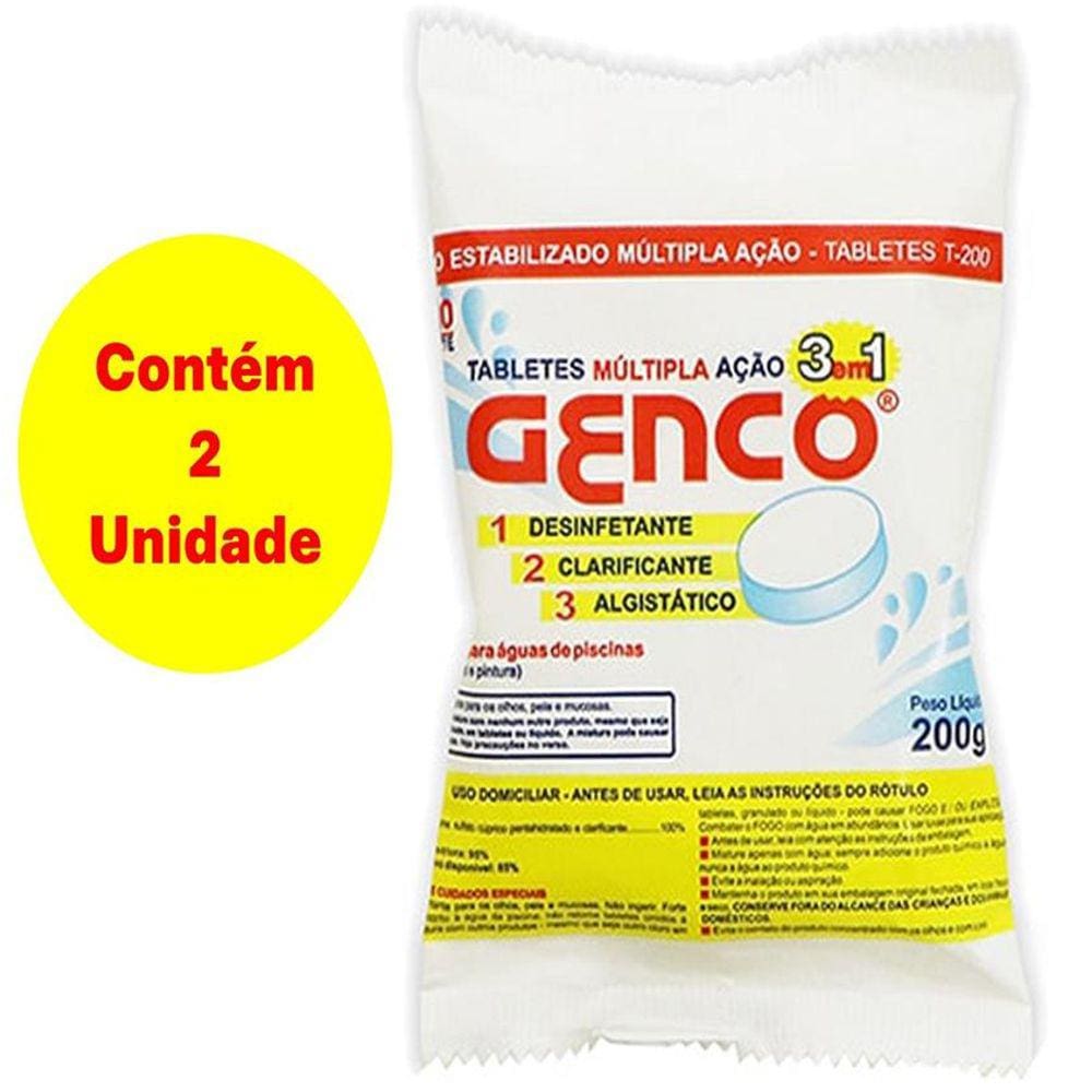 Kit 2 Pastilha de Cloro Genco 200gr 3 em 1 Múltipla ação