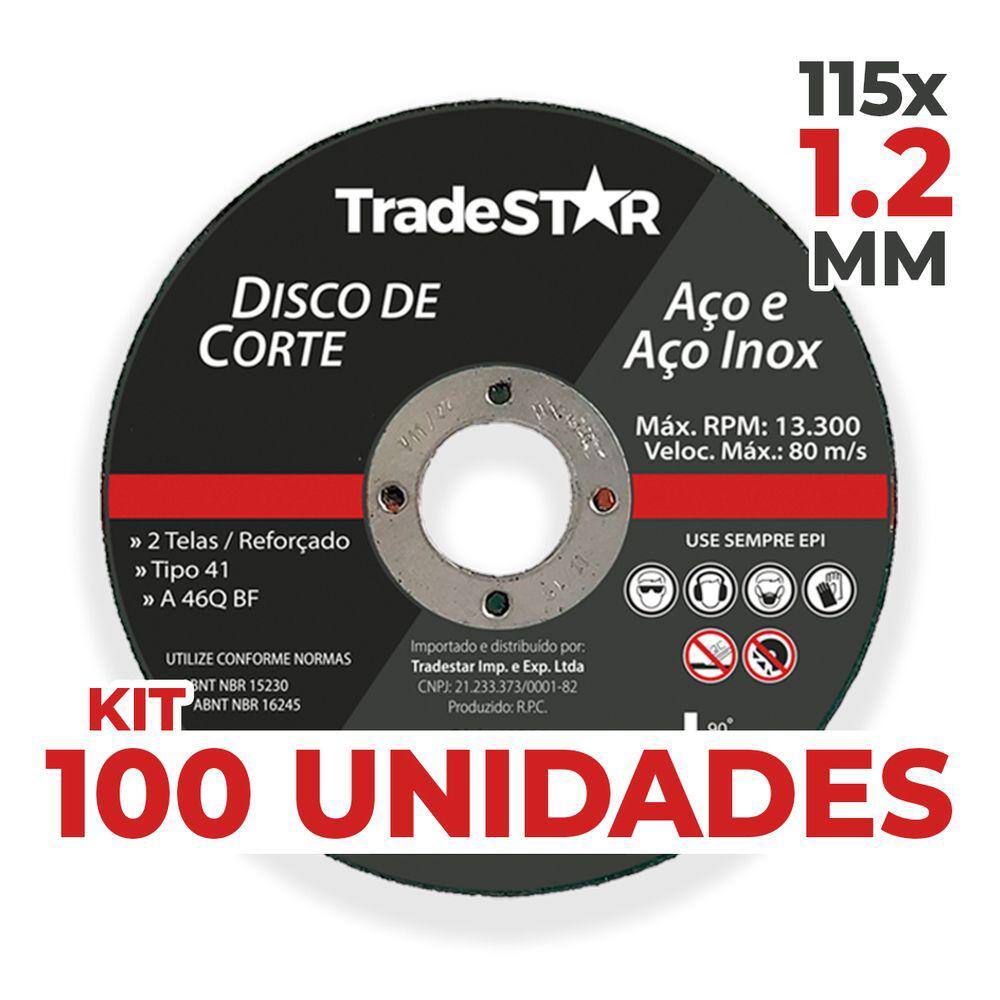 Kit 100 Discos De Corte Metal Inox 115x1,2mm Esmerilhadeira