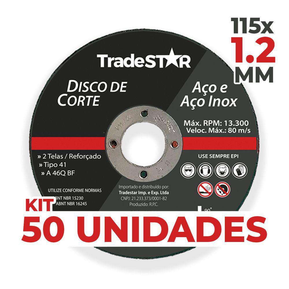 Kit 50 Discos De Corte Metal inox 115x1,2mm Esmerilhadeira