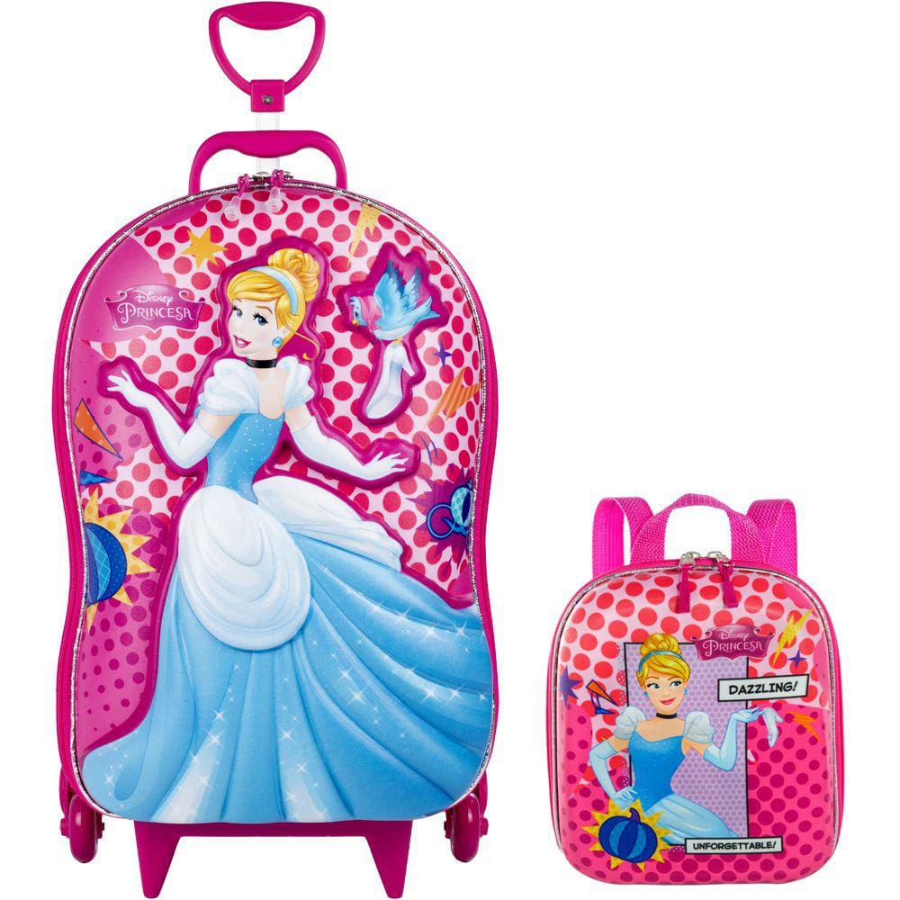 Kit Mochila Rodas Princesa Cinderela Lancheira Escolar 3D