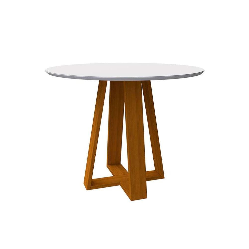 mesa de jantar redonda com tampo de vidro vitoria off white e ype 100 cm