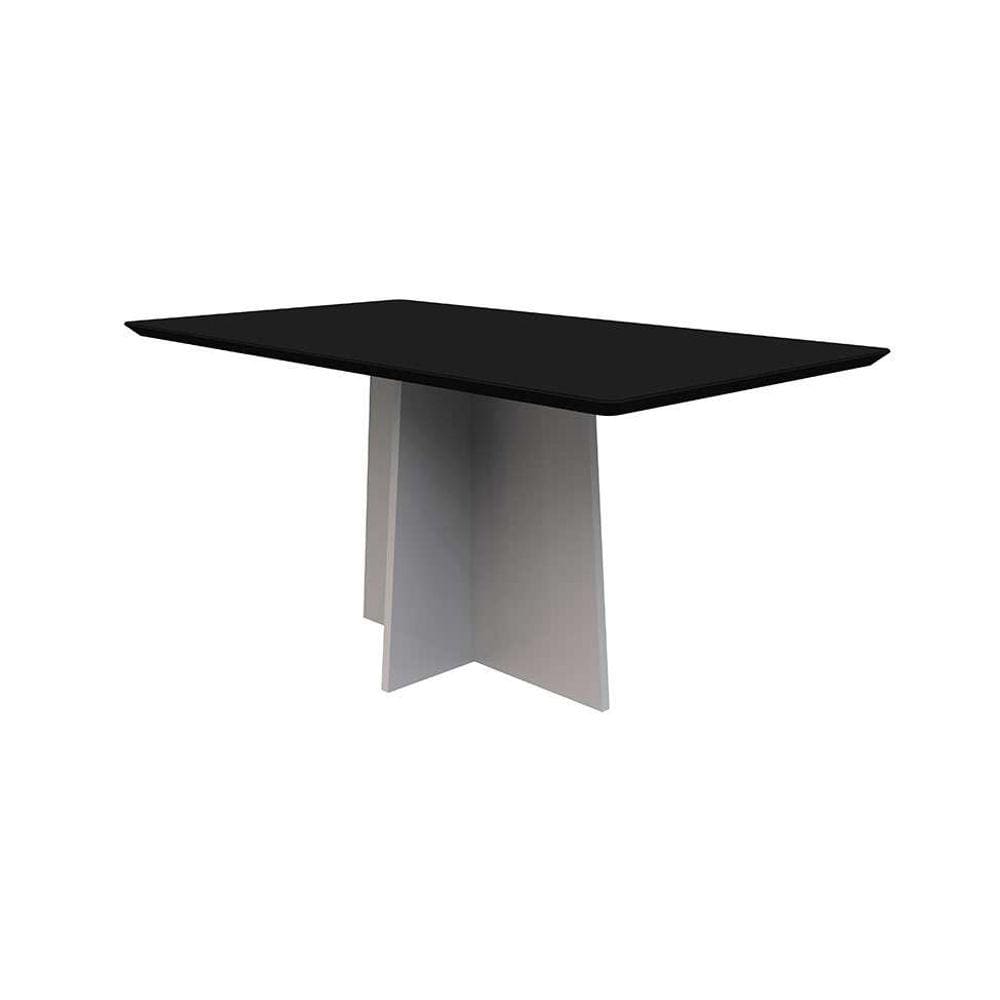 mesa de jantar retangular com tampo de vidro anitta preta e off white 160 cm