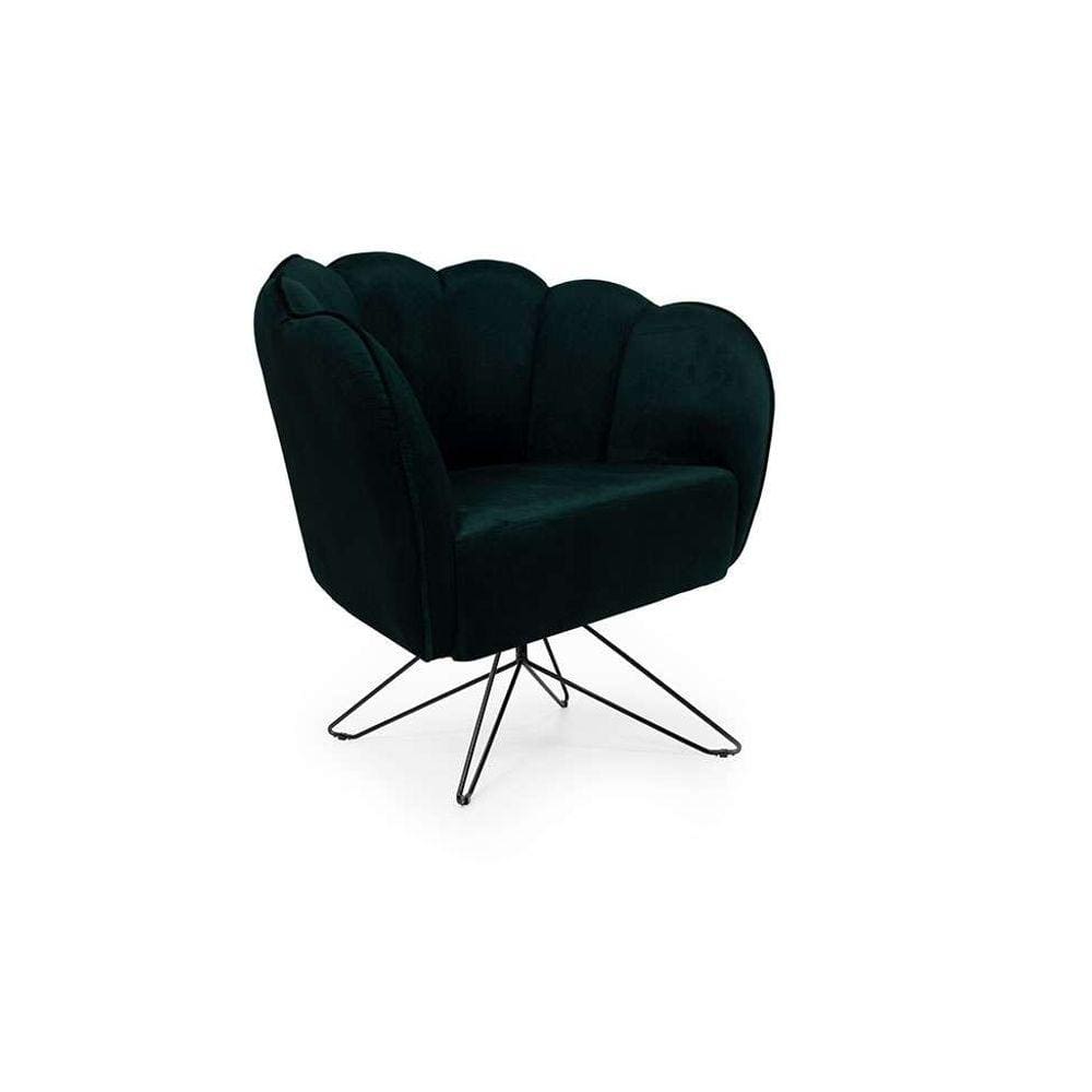 poltrona ariel base aço suede esmeralda e preta