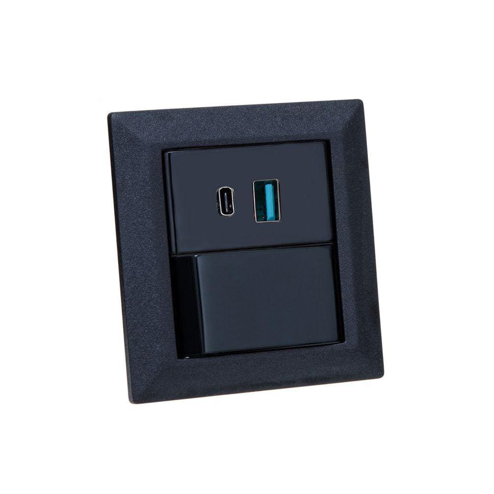 Espelho de Tomada Duplo Chanfrado 1 Interruptor 2Usb 9.0A Pr