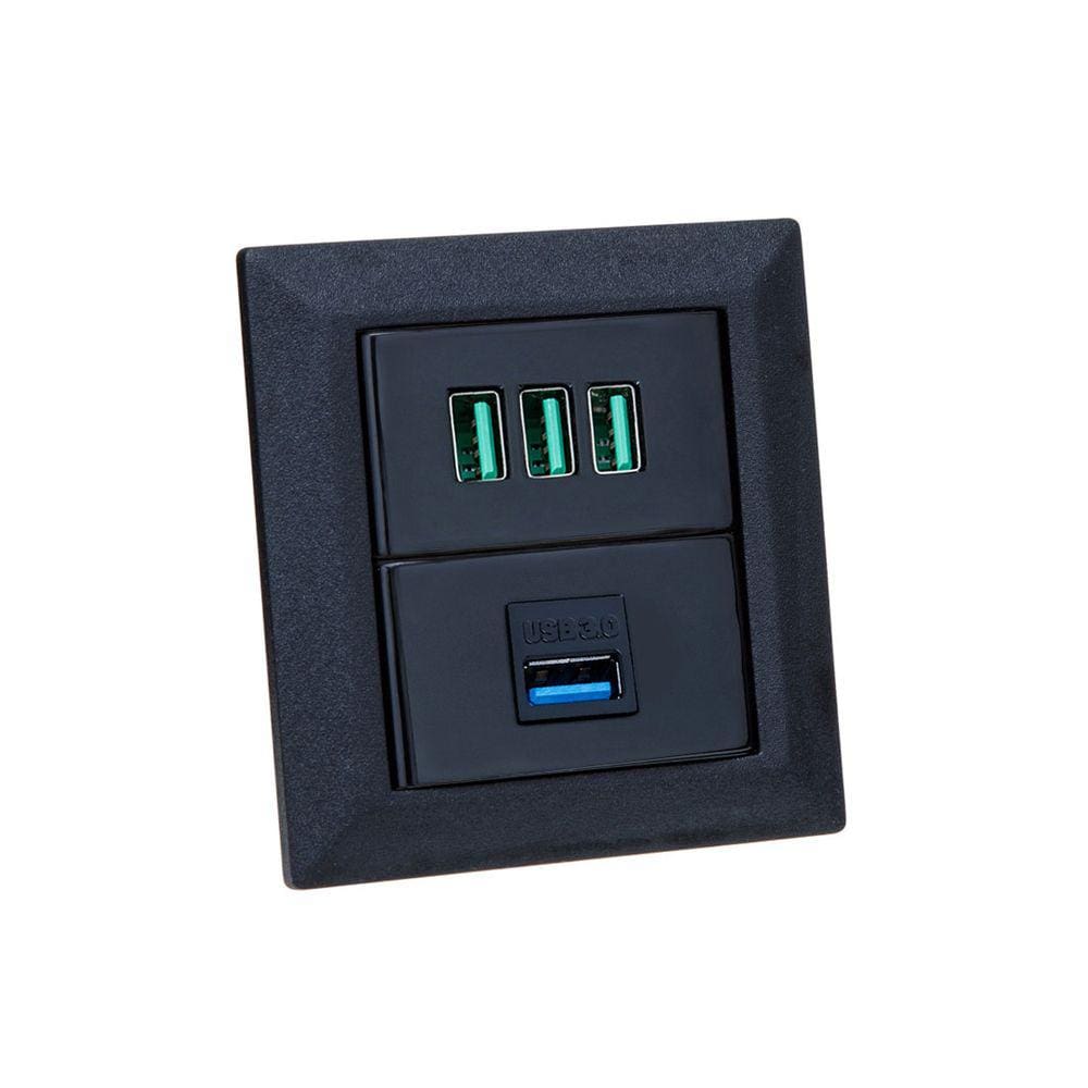 Espelho de Tomada Duplo Chanfrado 1 Usb Dados 3Usb 5.2A Pr