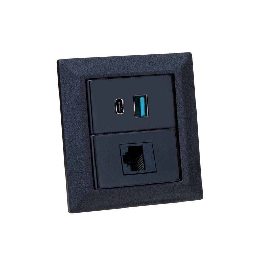 Espelho de Tomada Duplo Chanfrado 1 RJ-45 Cat5e 2Usb 9.0A Pr