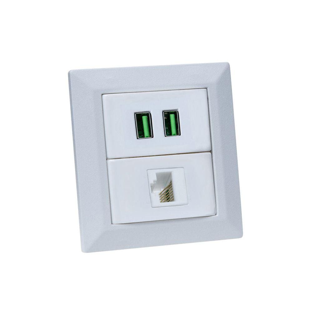 Espelho de Tomada Duplo Chanfrado 1 Rj-45 Cat5e 2Usb 4.9A Br