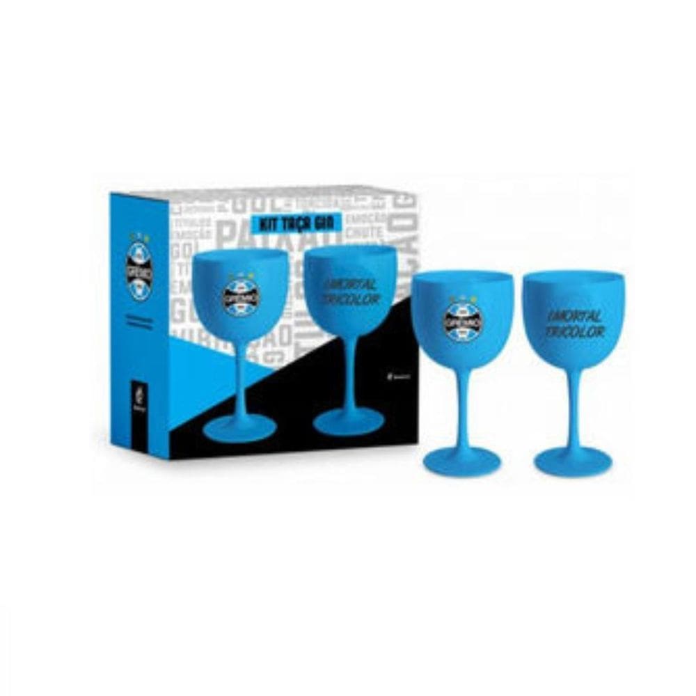 Kit 2 Taças Gin Grêmio Tricolor Plástico 580Ml Licenciado