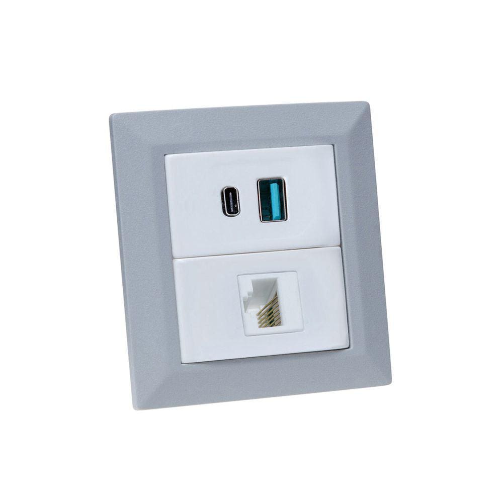 Espelho de Tomada Duplo Chanfrado 1 RJ-45 Cat5e 2Usb 9.0A Cz