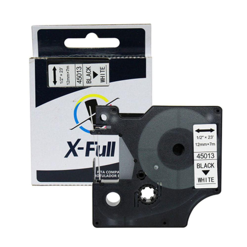 Fita Compatível Dymo D1 45013 Branca Letra Preta 12mm