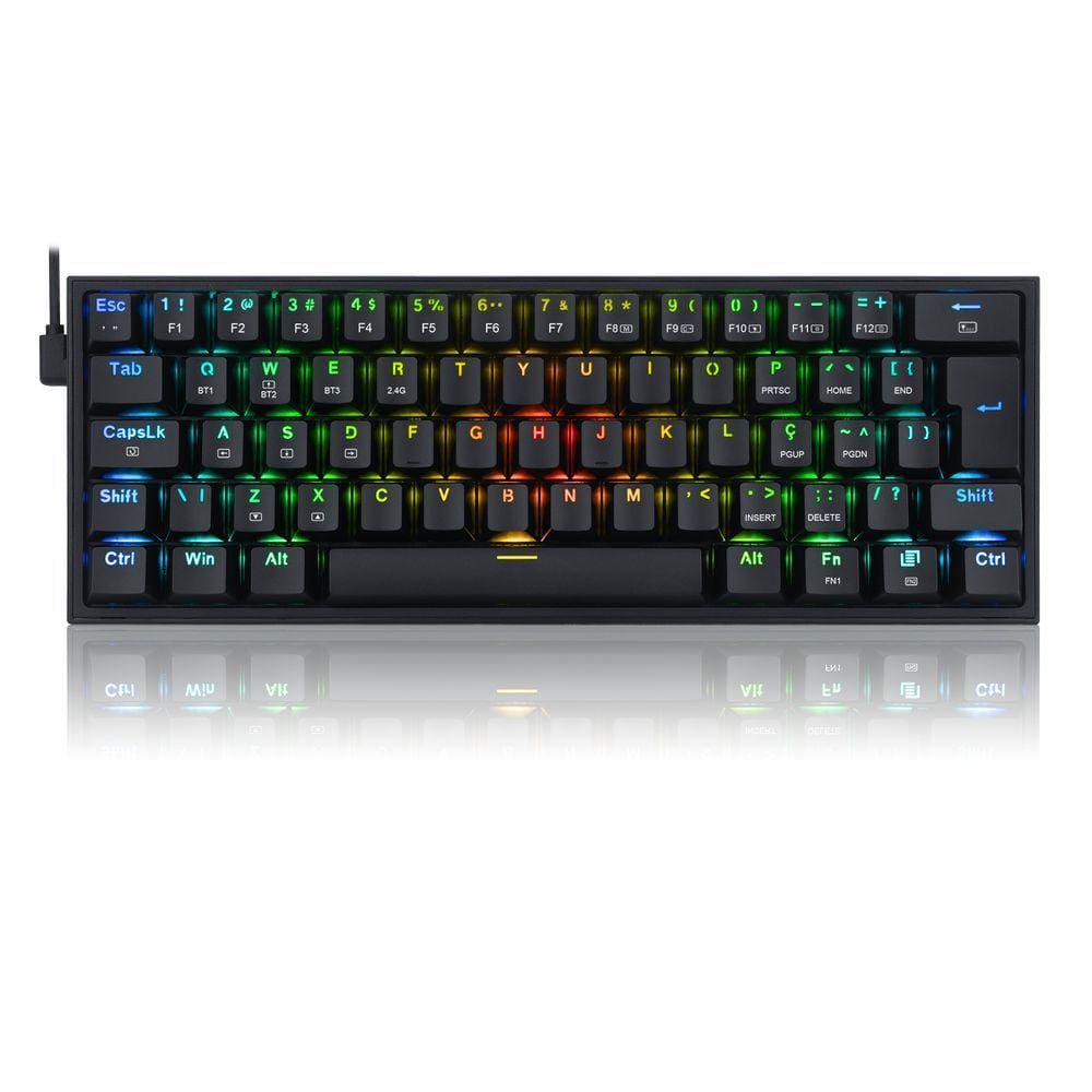 Teclado Mecânico Gamer Redragon Fizz Pro, RGB, Switch Marrom, ABNT2, Preto
