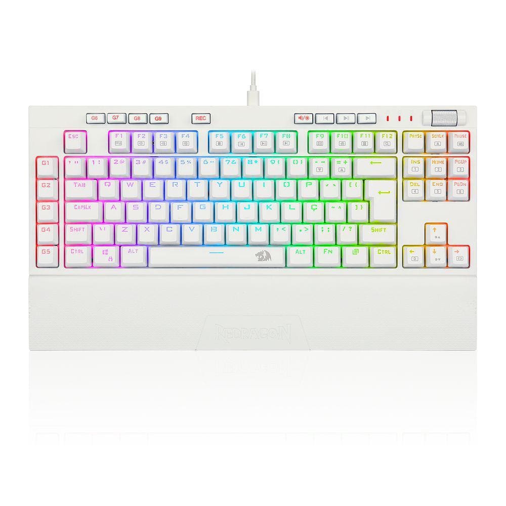 Teclado Óptico Mecânico Redragon Broadsword Pro, RGB, Switch Azul, ABNT2, Branco