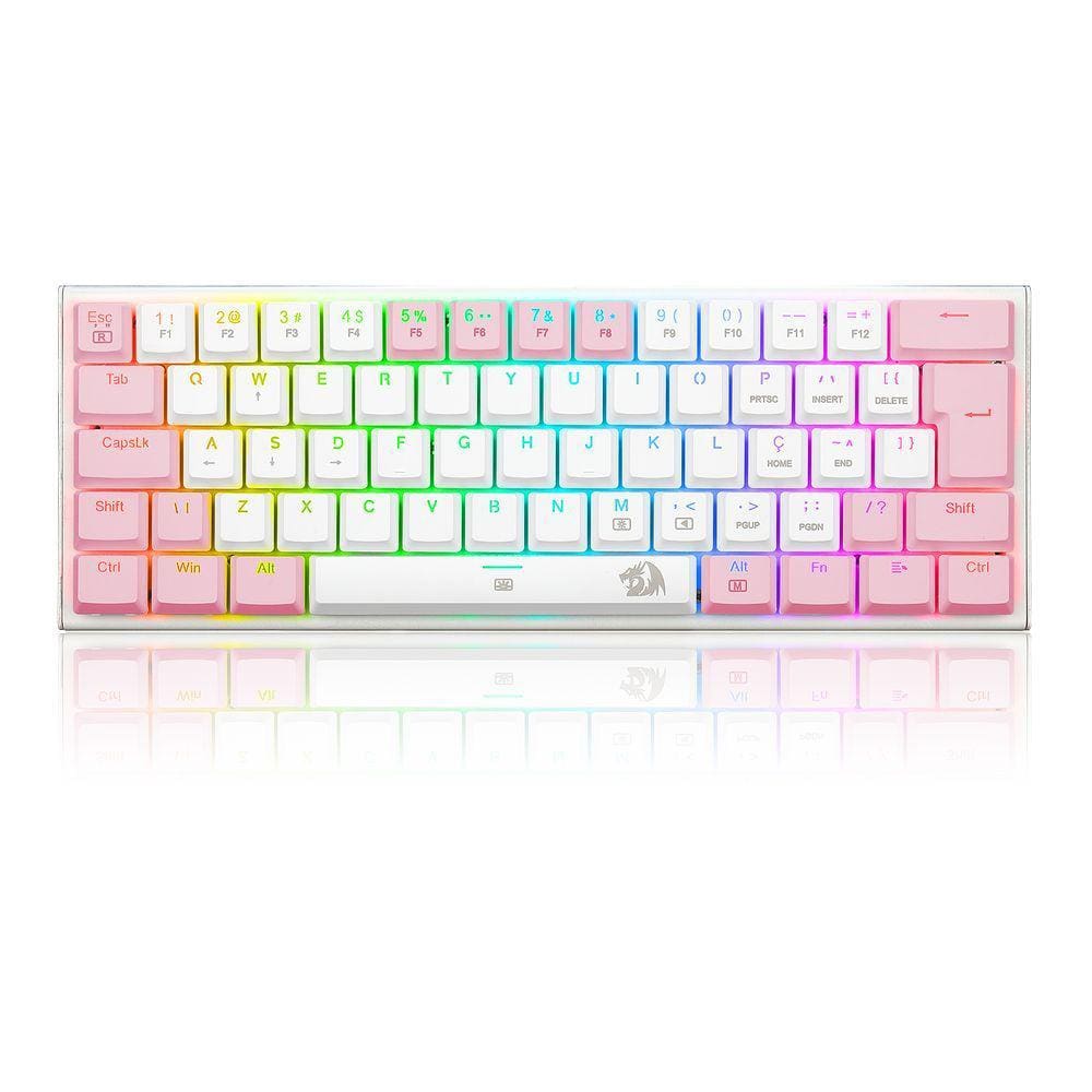 Teclado Mecânico Gamer Redragon Anivia, RGB, Switch Marrom, ABNT2, Branco com Rosa