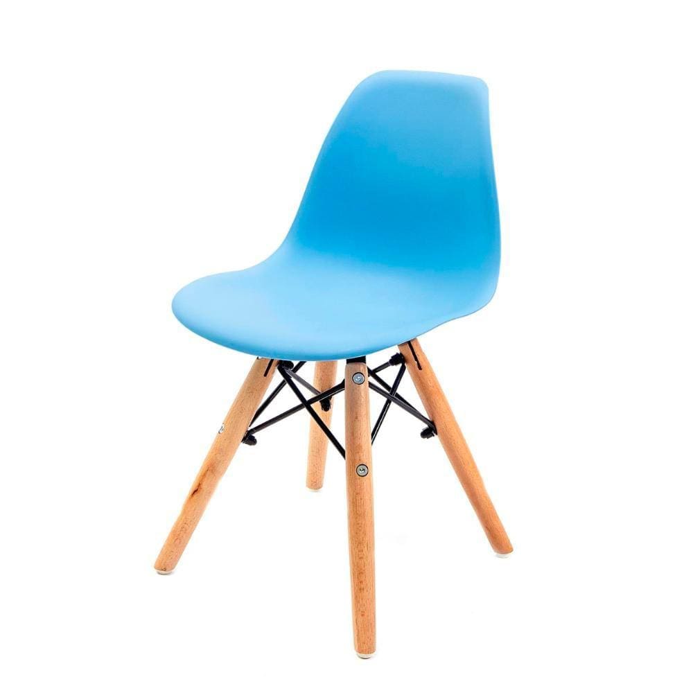 Cadeira Eames Infantil Azul Claro  Base Em Madeira