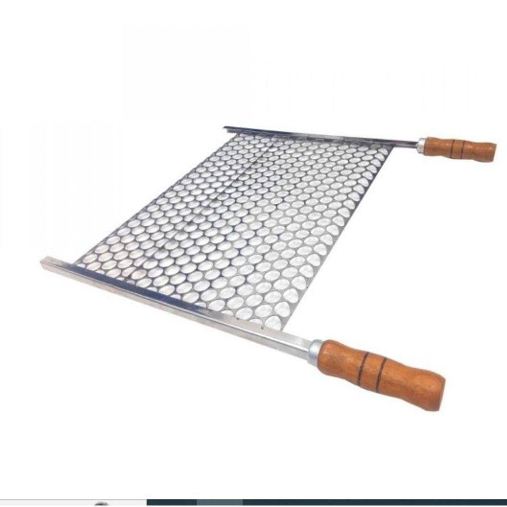 Grelha Moeda Inox 40x36 Para Churrasco Cabo Madeira E Ponteira
