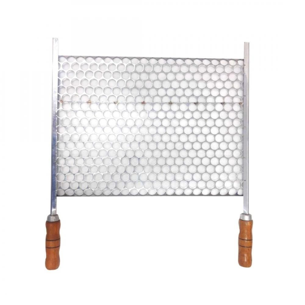 Grelha Moeda Inox 60x36 Para Churrasco Cabo Madeira E Ponteira