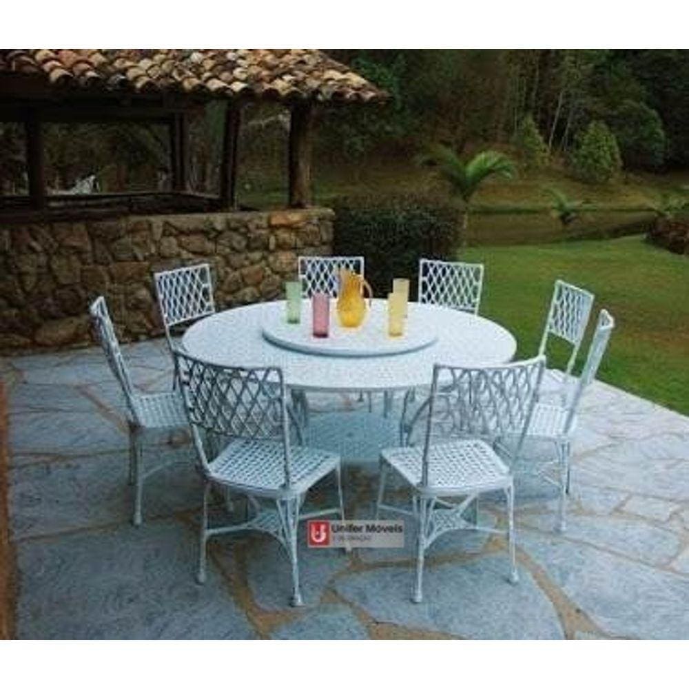 Conjunto de Mesa Para Jardim Bambu Com 8 Cadeiras e Mesa 1,50 m Giratória em Alumínio Fundido Unifer Móveis