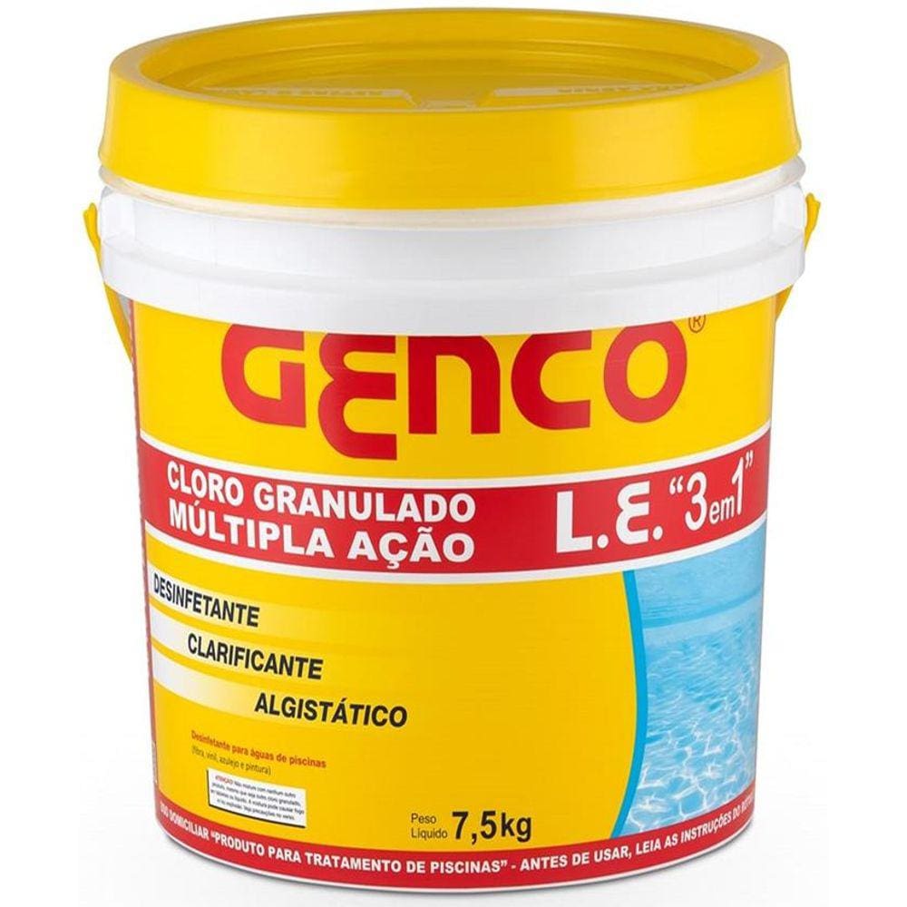 Cloro Granulado Multipla Ação 3 em 1 7,5kg Genco P/ Piscina