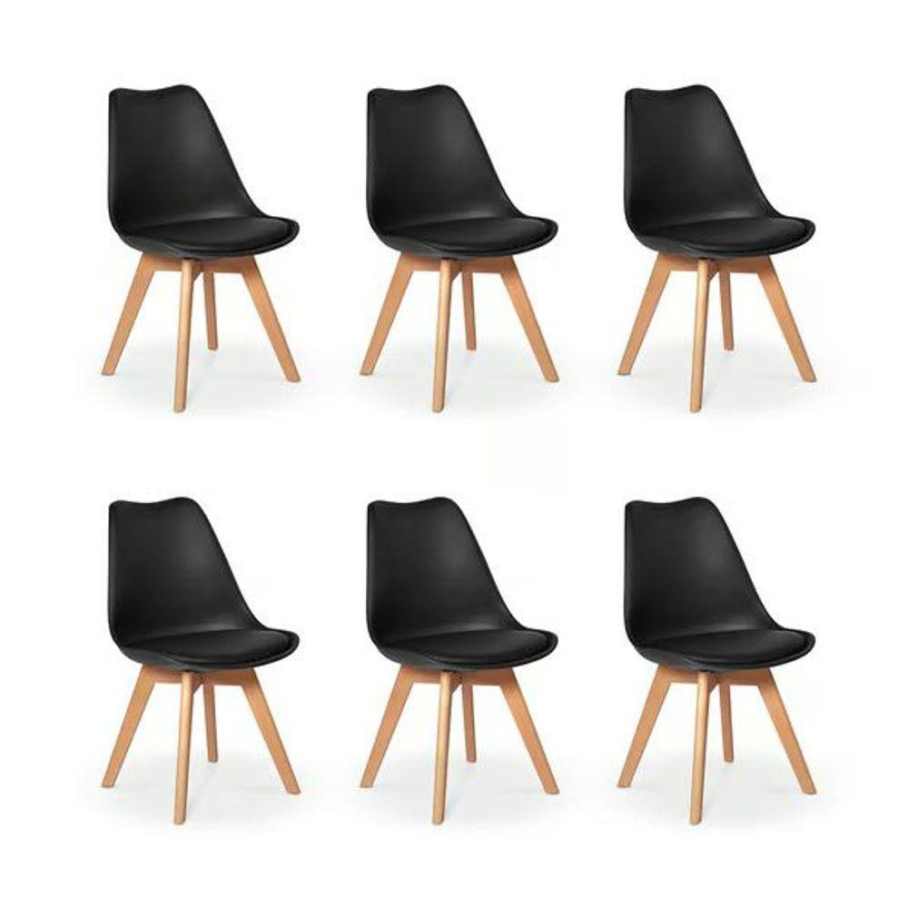 Kit com 6 Cadeiras Leda Preta - Charles Eames com Almofada