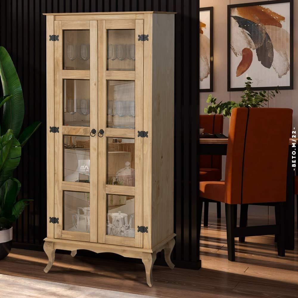 Cristaleira Antiga Madeira Maciça Com Portas Em Vidro Marrom Shop JM