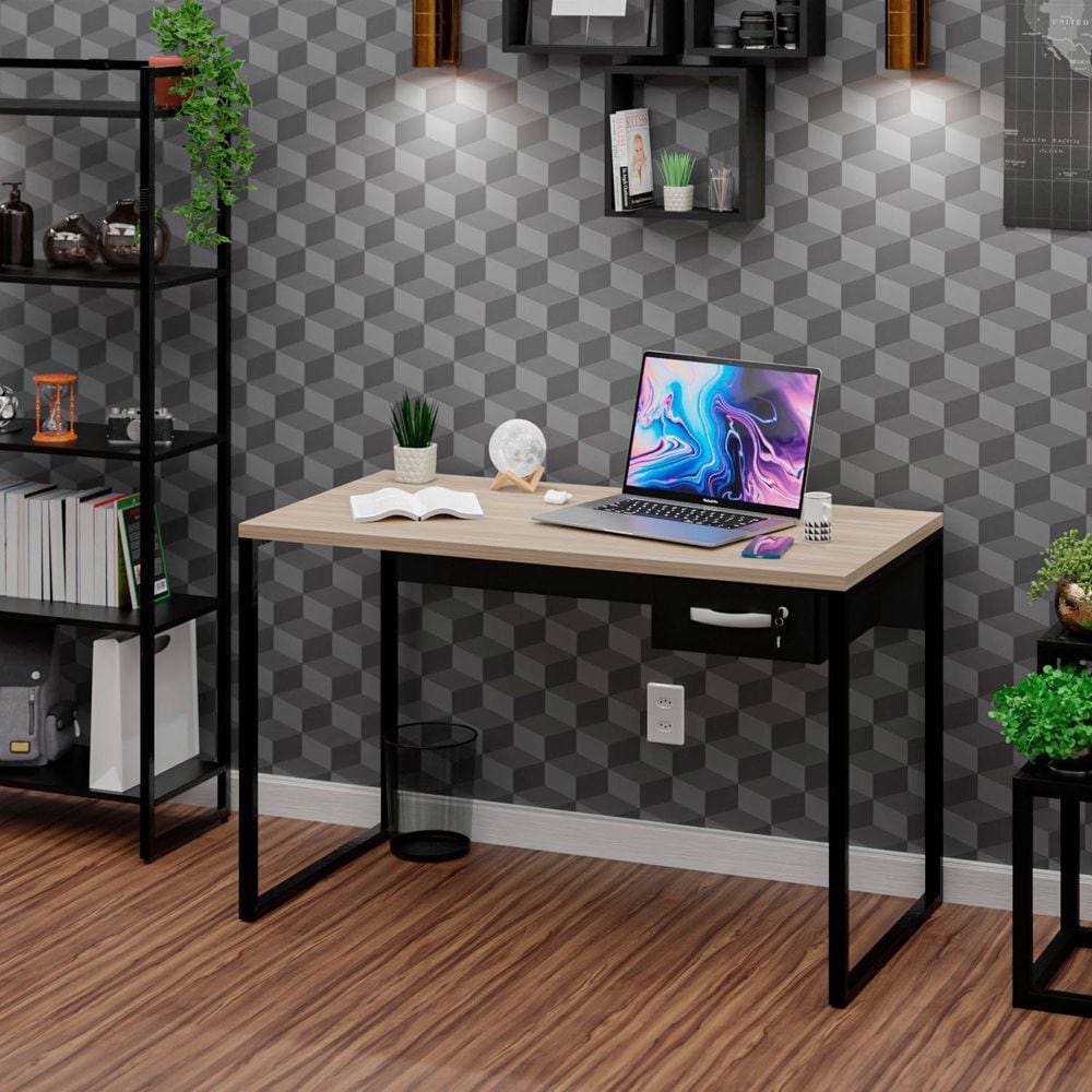 Mesa Para Escritório Escrivaninha Diretor Estilo Industrial 120cm Carvalho