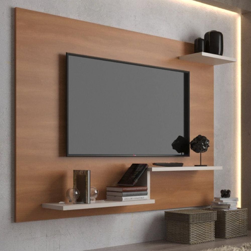 Painel para TV até 42 Polegadas com Prateleira Denver Espresso Móveis Freijó/Off White
