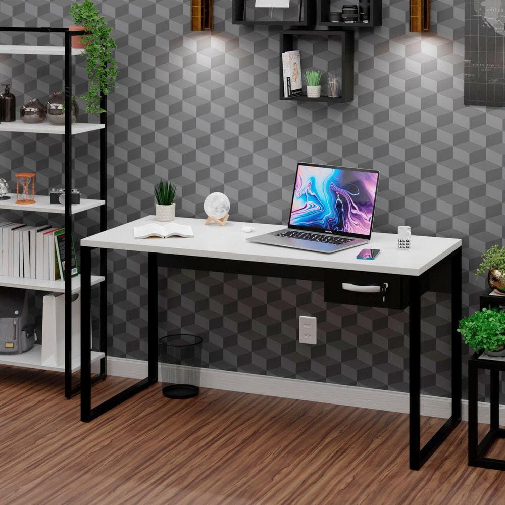 Mesa Para Escritório Diretor com Gaveteiro Estilo Industrial 150m Branco